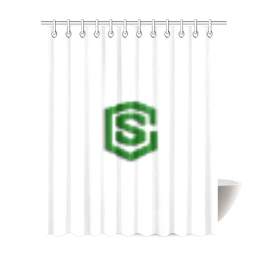 White Shower Curtain 69"x84" with Green Logo Shower Curtain 69"x84"