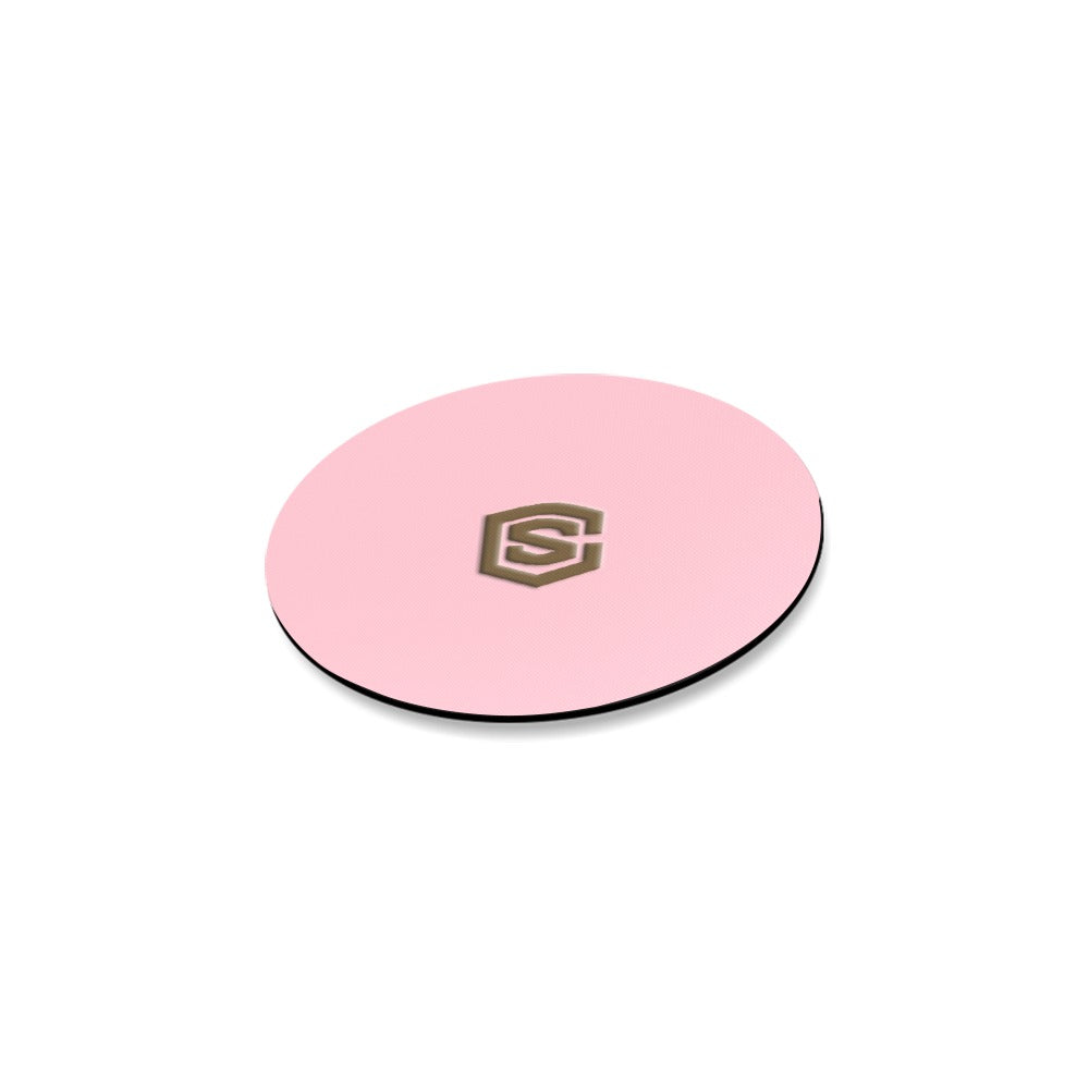 Pink Round Coaster with Brown Logo Round Coaster