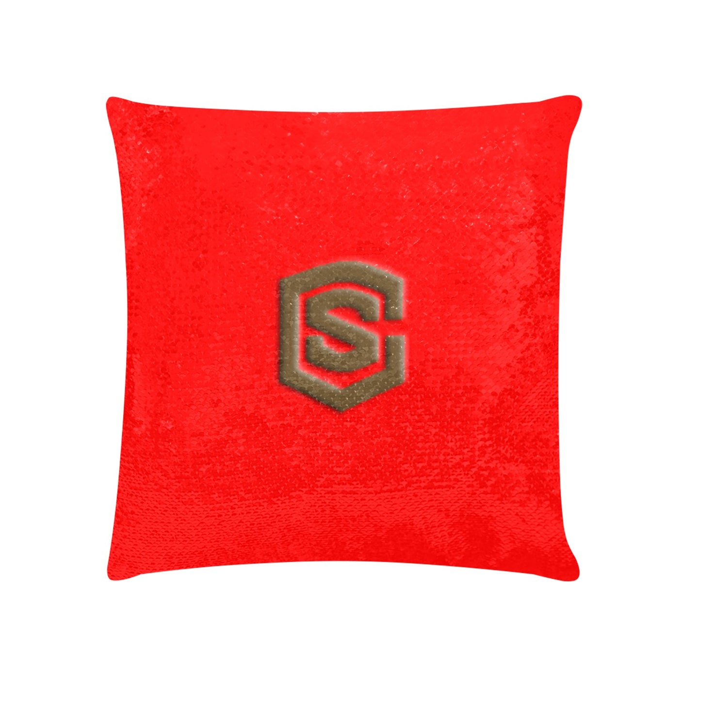 Red Custom Sequin Pillow with Brown Logo Custom Sequin Pillow Case 18"x18"