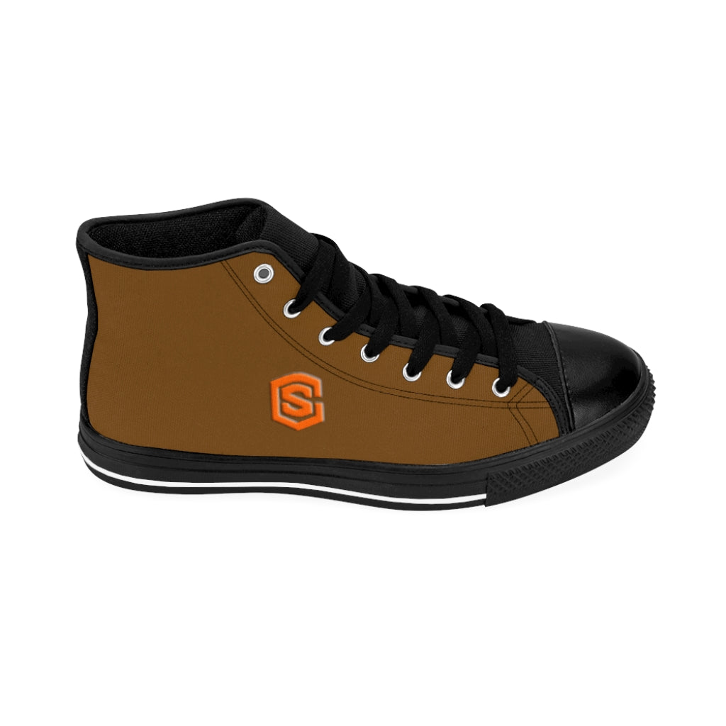 Brown Men's High-top Sneakers - orange logo