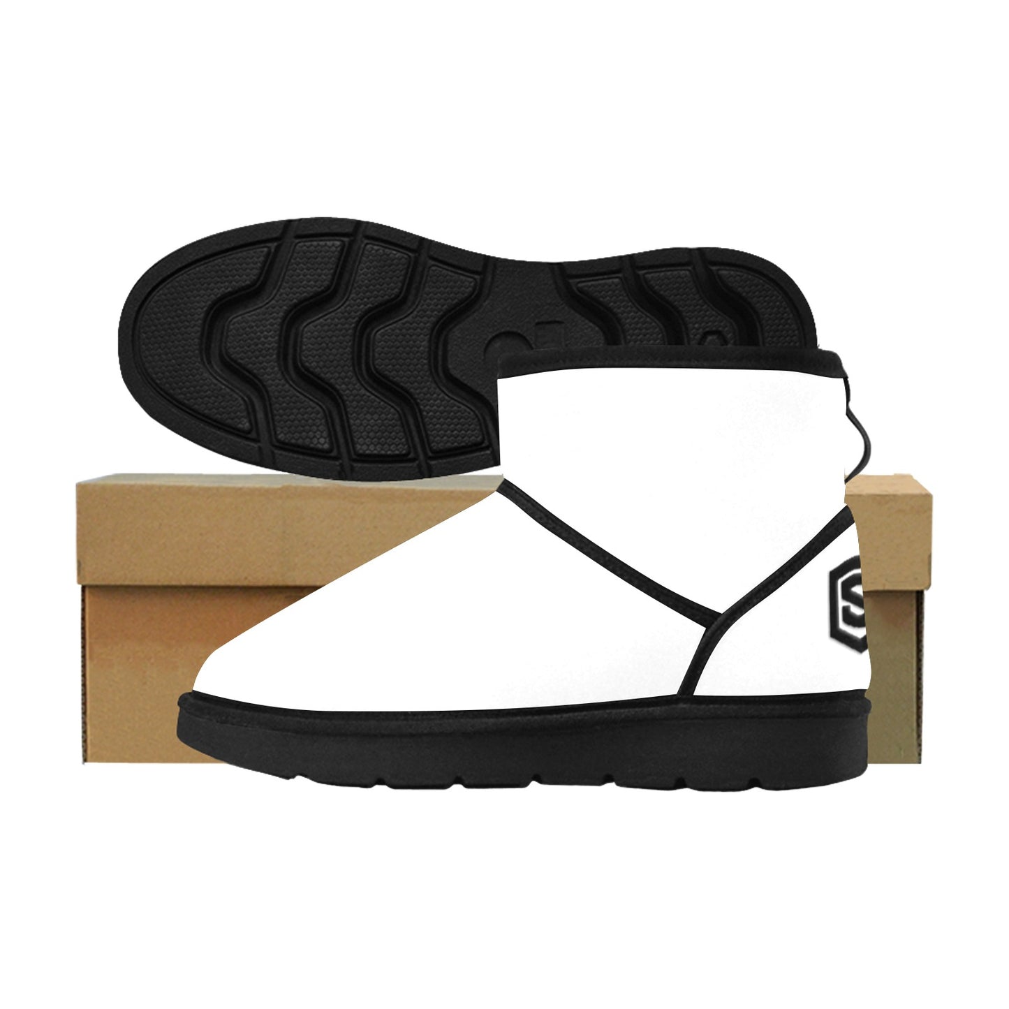 WHITE Low Top Men's Snow Boots WITH BLACK LOGO Low Top Men's Snow Boots (Model 049)