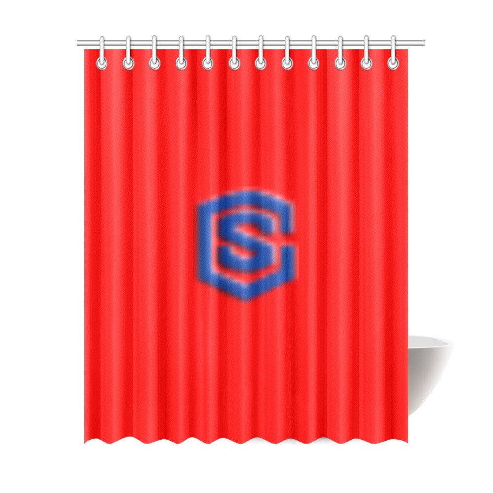Red Shower Curtain 69"x84" with Blue Logo Shower Curtain 69"x84"