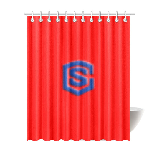 Red Shower Curtain 69"x84" with Blue Logo Shower Curtain 69"x84"