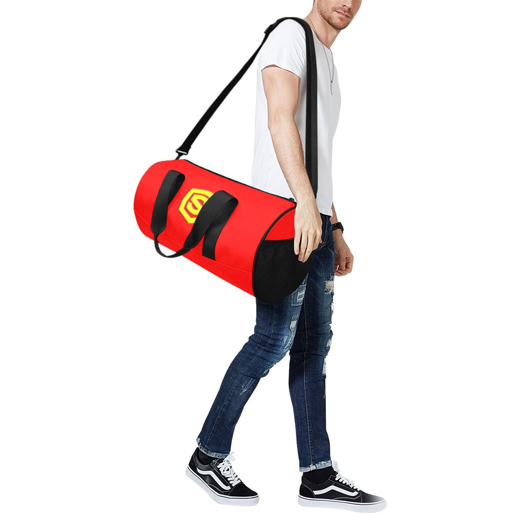 RED TRAVEL BAG WITH YELLOW LOGO Travel Duffel Bags (Model 1679)
