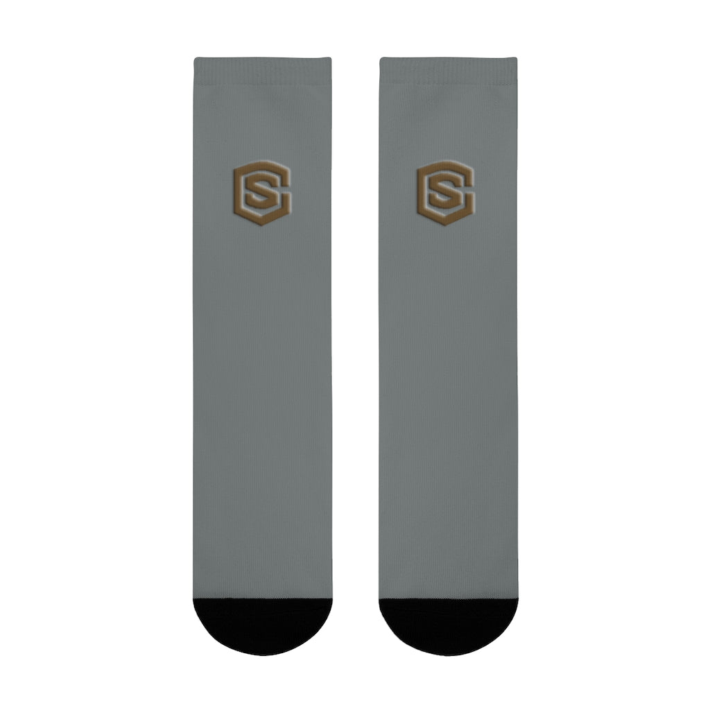 Grey Sublimation Crew Socks (EU) Brown Logo