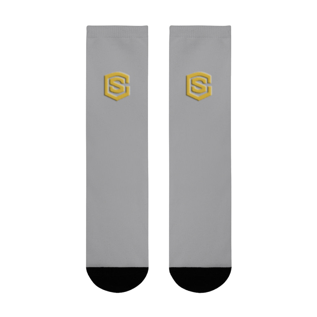 Grey Sublimation Crew Socks (EU) Gold Logo