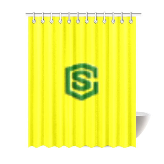 Yellow Shower Curtain 69"x84" with Green Logo Shower Curtain 69"x84"