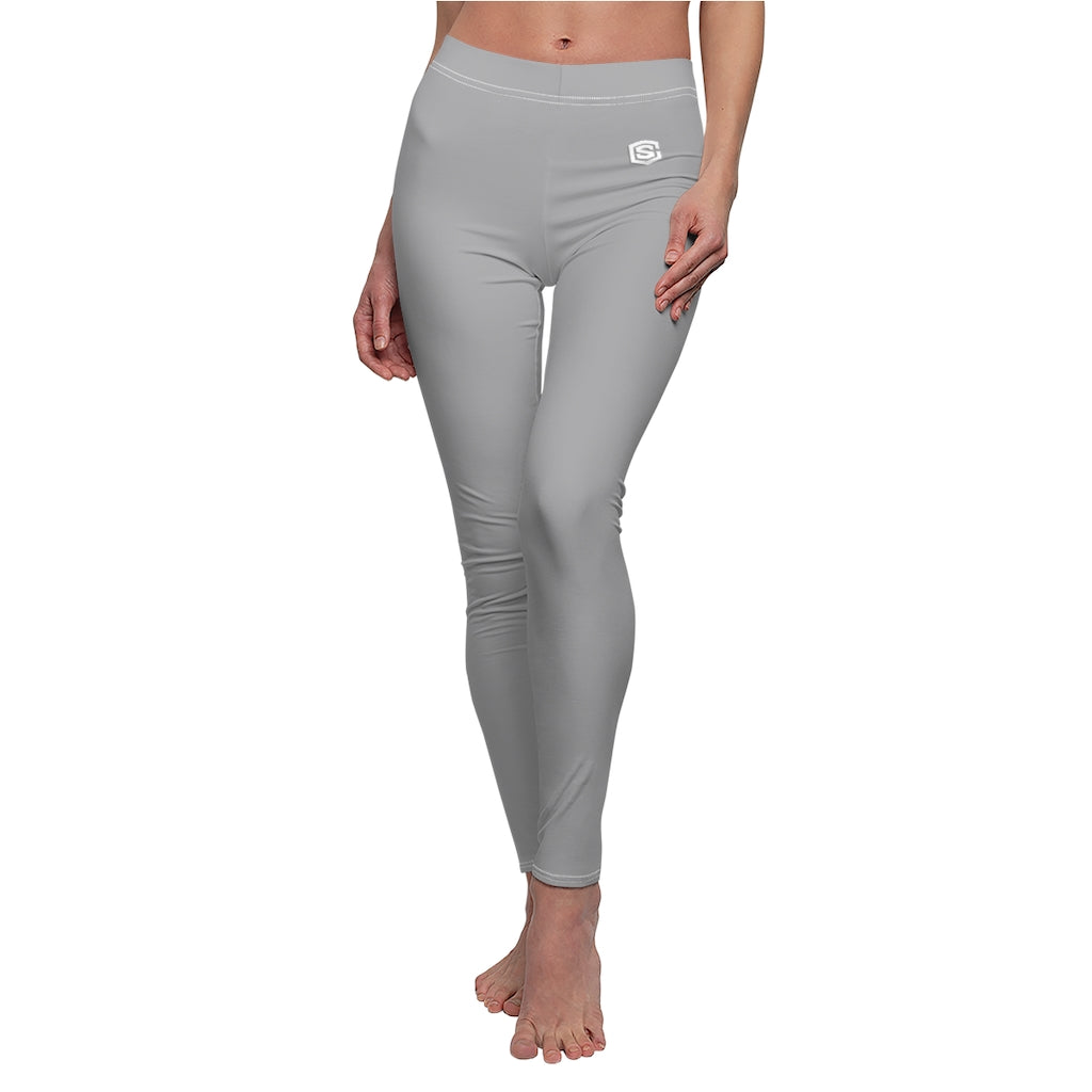 Grey Women's Cut & Sew Casual Leggings White logo