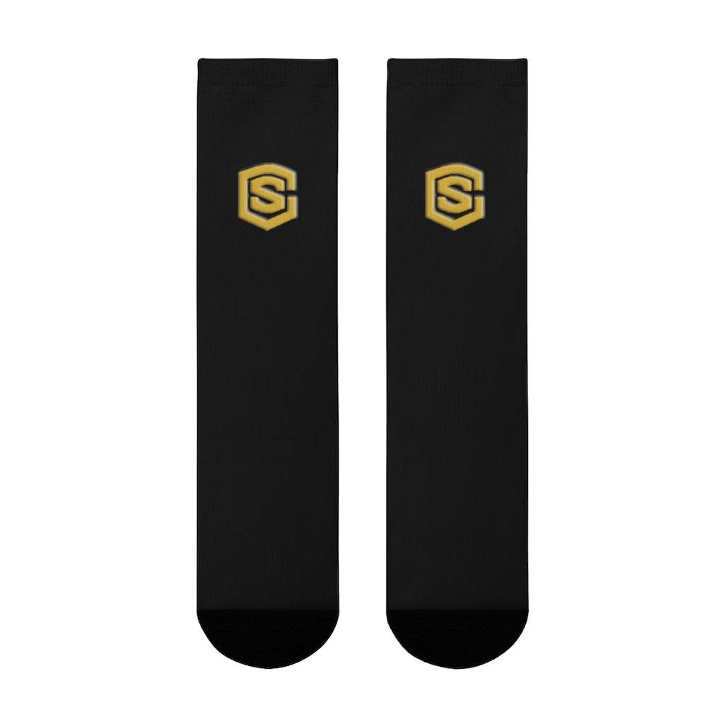 Black Sublimation Crew Socks (EU) Gold Logo