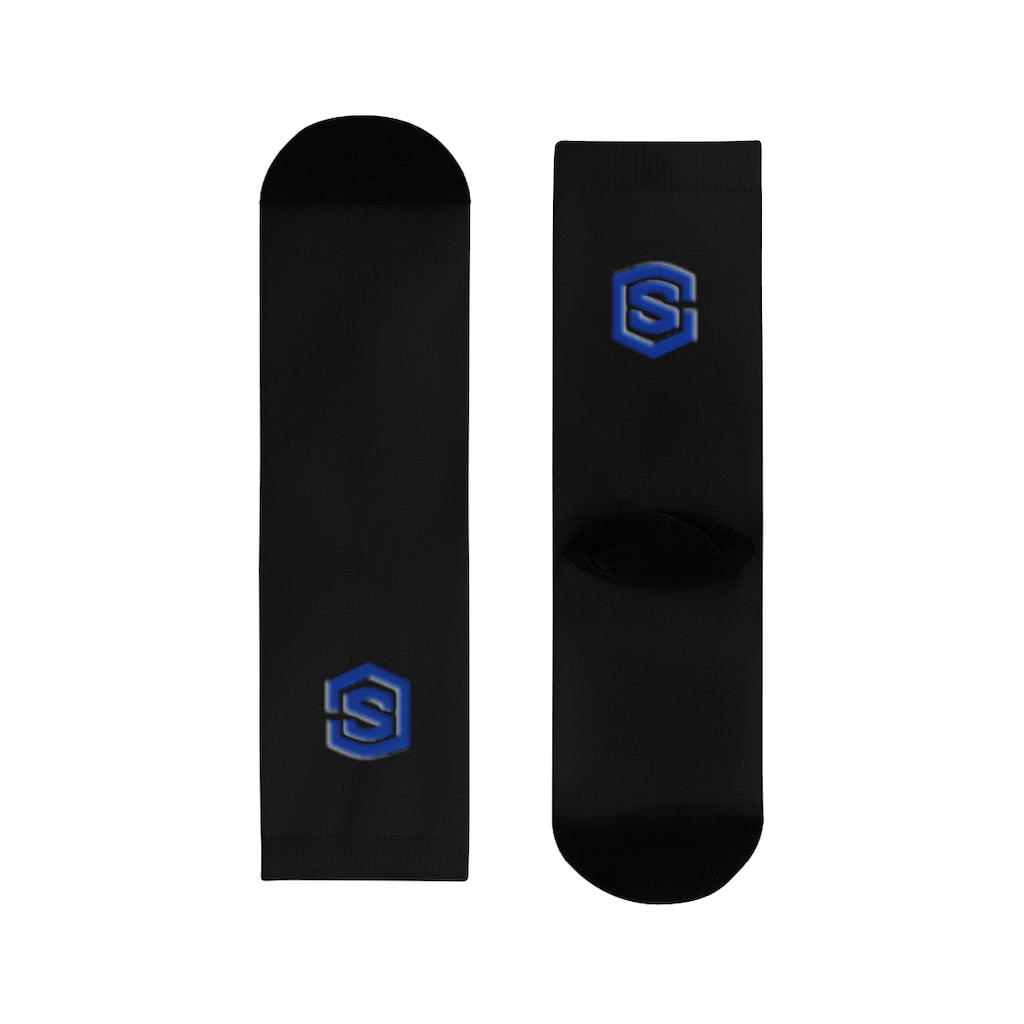 Black Sublimation Crew Socks (EU) Blue Logo