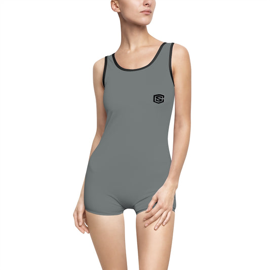 Grey Women's Vintage Swimsuit Black Logo
