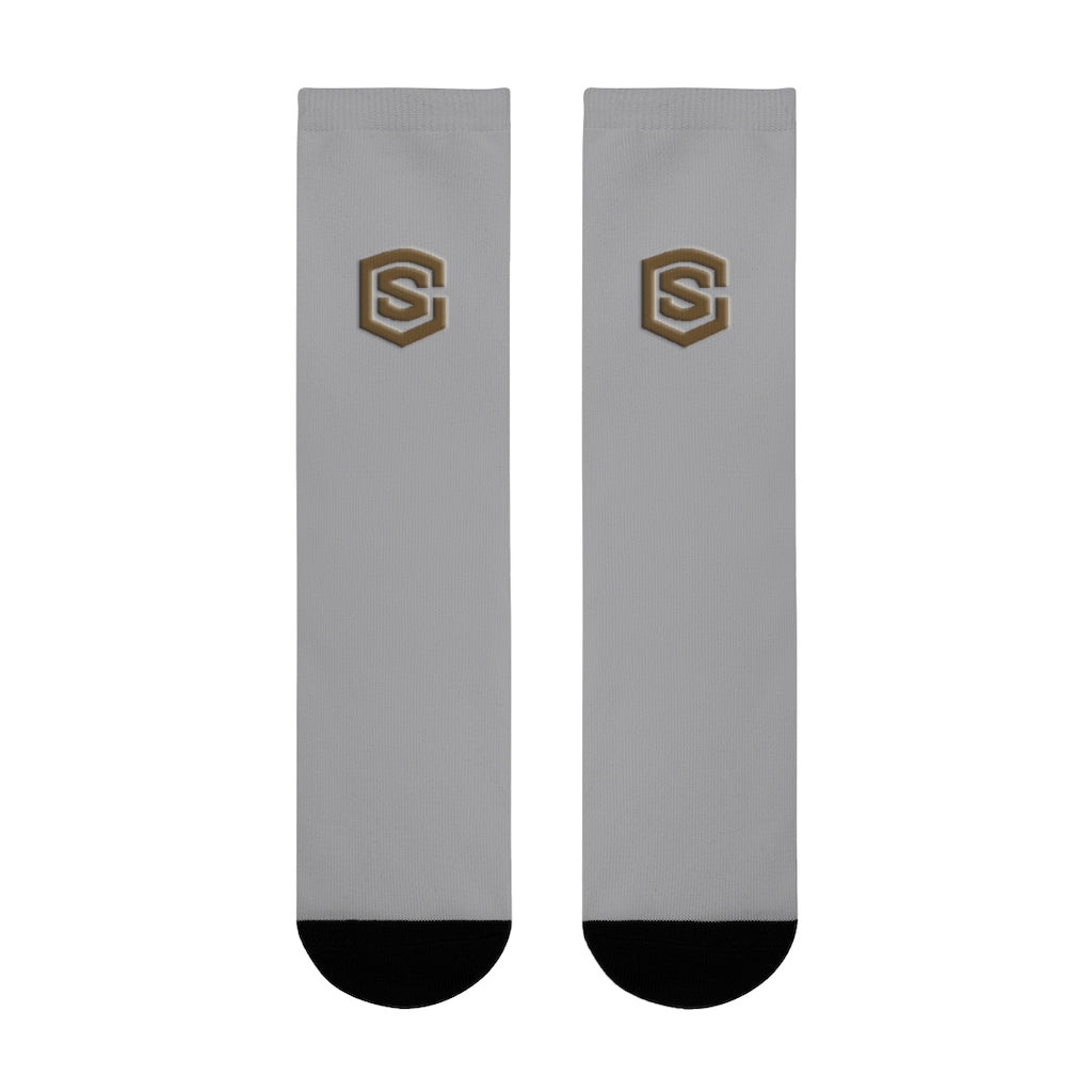 Light Grey Sublimation Crew Socks (EU) Brown Logo