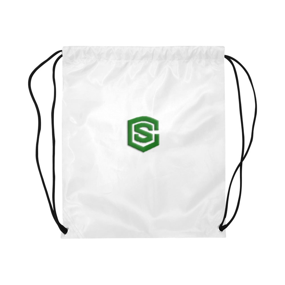 White Drawstring Bags Large With Green Logo Drawstring Bags (Model 1604) (Large)
