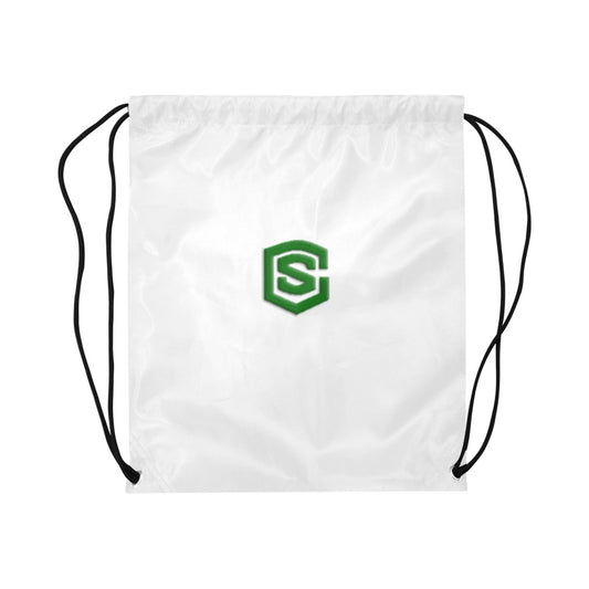 White Drawstring Bags Large With Green Logo Drawstring Bags (Model 1604) (Large)