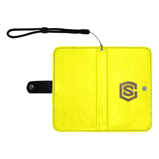 Yellow Flip Leather Purse for Mobile Phone(Model1703)(Large) with Brown Logo Flip Leather Purse for Mobile Phone(Model1703)(Large)