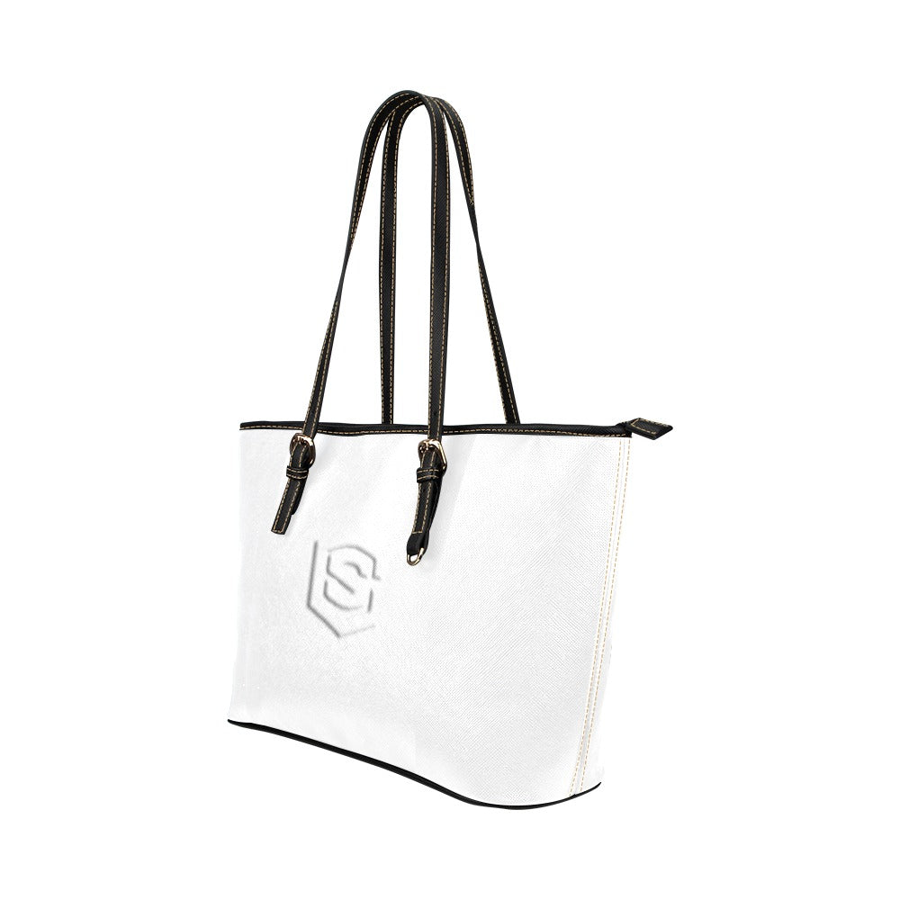 WHITE Leather Tote Bag WITH WHITE LOGO Leather Tote Bag (Model 1651) (Big)