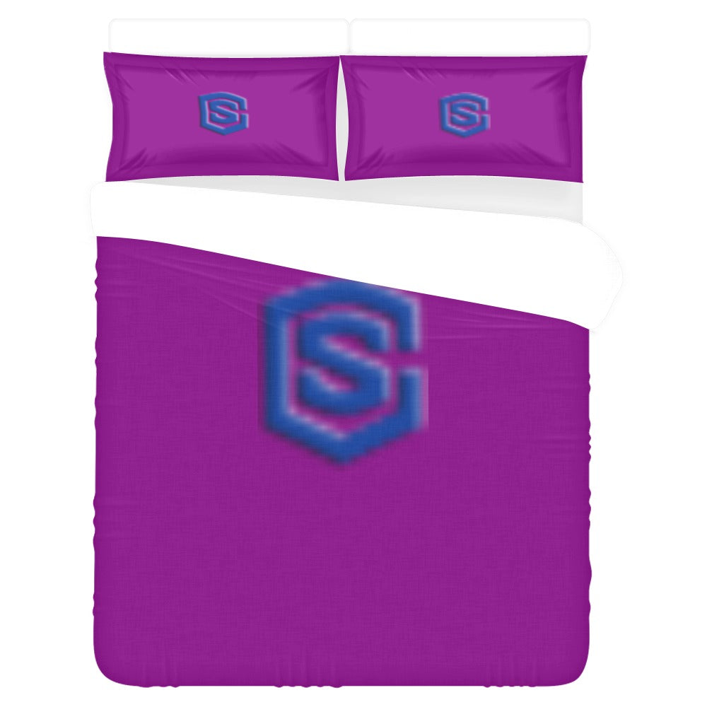 Purple 3-Piece Bedding Set (1 Duvet Cover 86"x70"; 2 Pillowcases 20"x30")(One Side) wtih Blue Logo 3-Piece Bedding Set (1 Duvet Cover 86"x70"; 2 Pillowcases 20"x30")(One Side)