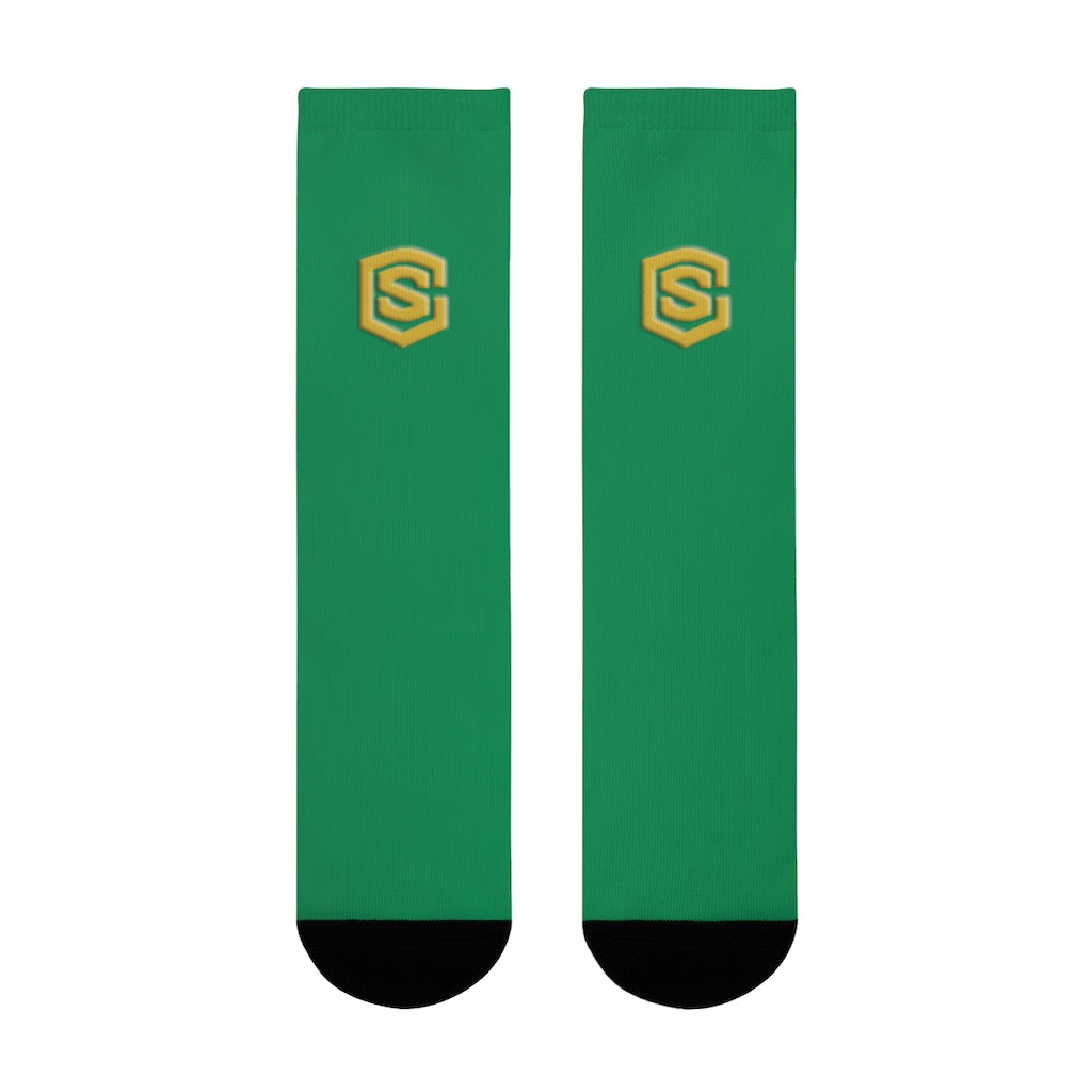 Green Sublimation Crew Socks (EU) Gold Logo