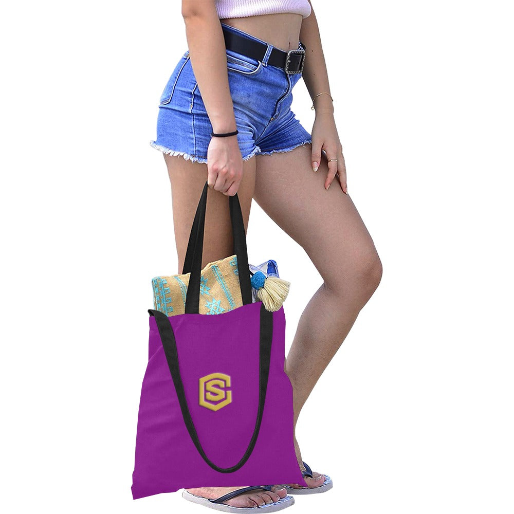 Purple All Over Print Canvas Tote Bag With Gold Logo All Over Print Canvas Tote Bag(Model1698)(Medium)