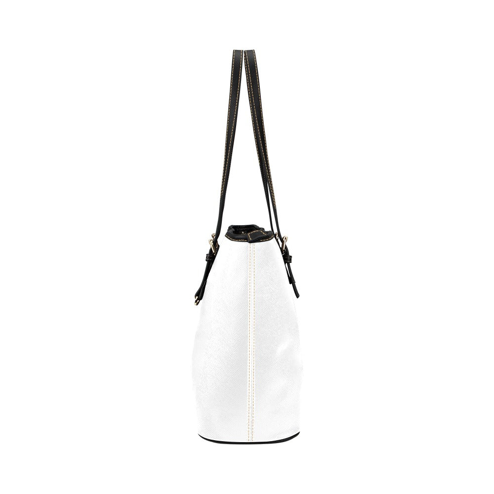 WHITE Leather Tote Bag WITH WHITE LOGO Leather Tote Bag (Model 1651) (Big)
