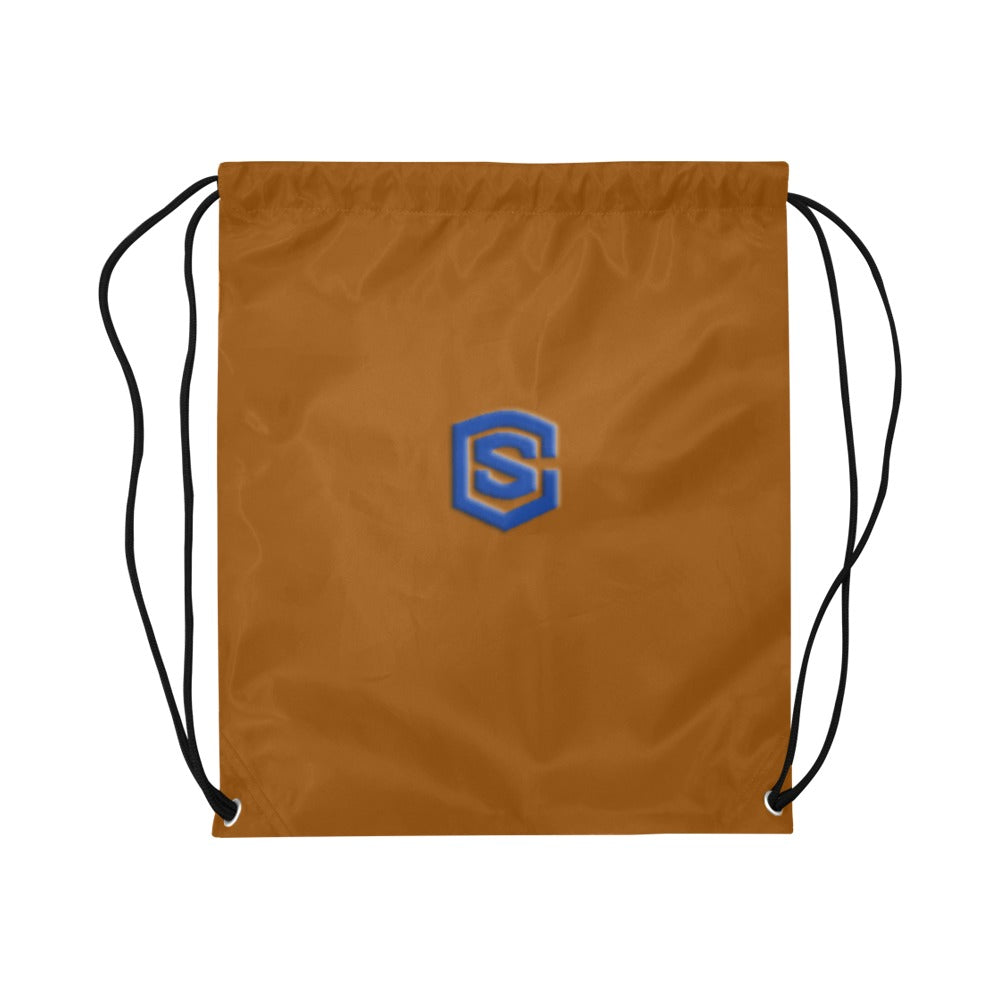 Brown Drawstring Bags Large With Blue Logo Drawstring Bags (Model 1604) (Large)