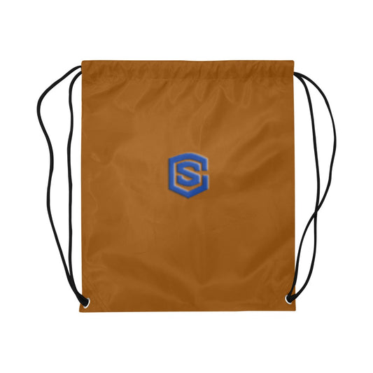 Brown Drawstring Bags Large With Blue Logo Drawstring Bags (Model 1604) (Large)