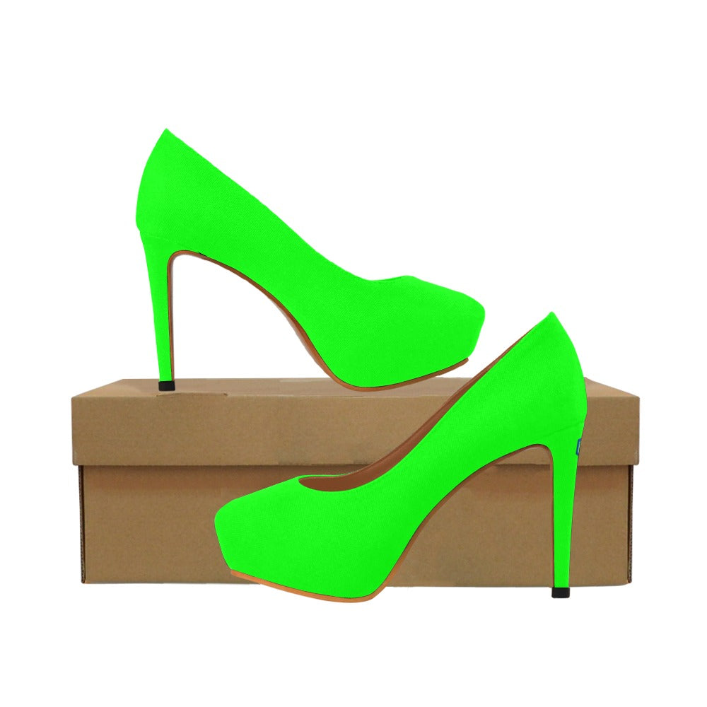 Green Women's Pumps With Blue Logo Women's High Heels (Model 044)