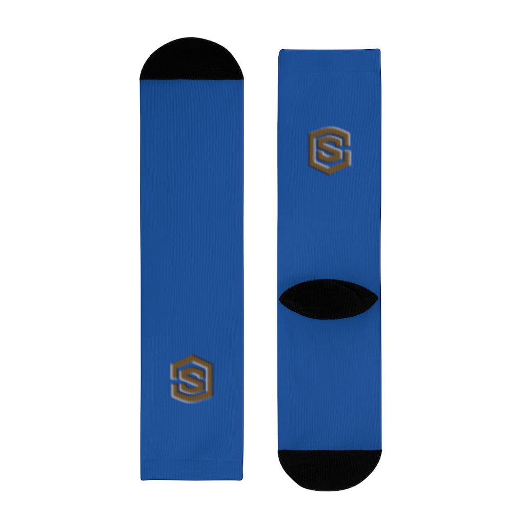 Blue Sublimation Crew Socks (EU) Brown Logo