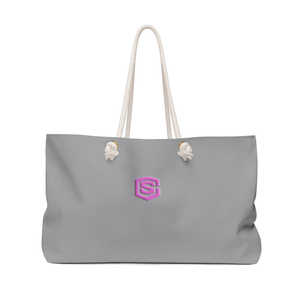 Grey Weekender Bag Pink Logo