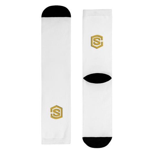 White Sublimation Crew Socks (EU) Gold Logo