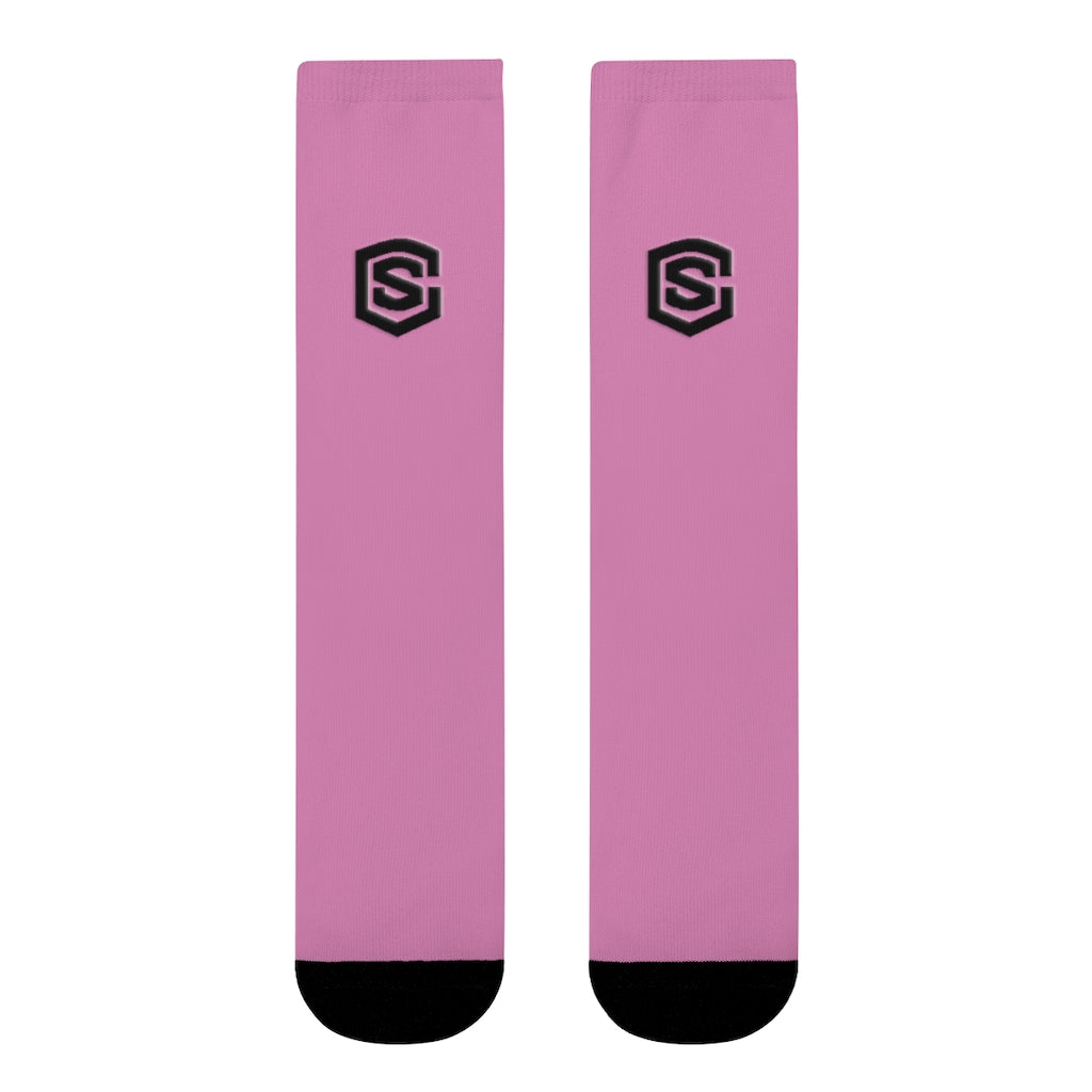 pink Sublimation Crew Socks (EU) Blue Logo