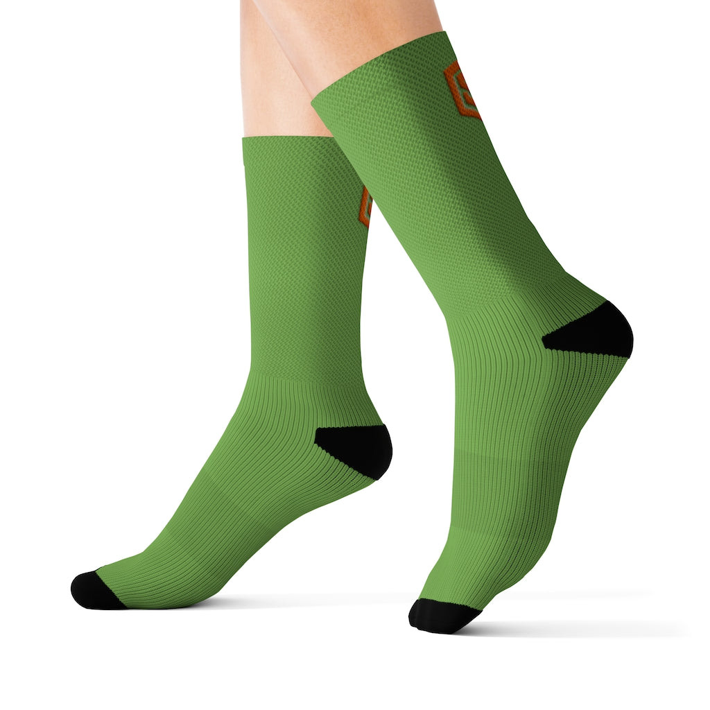 Green Sublimation Socks Orange Logo