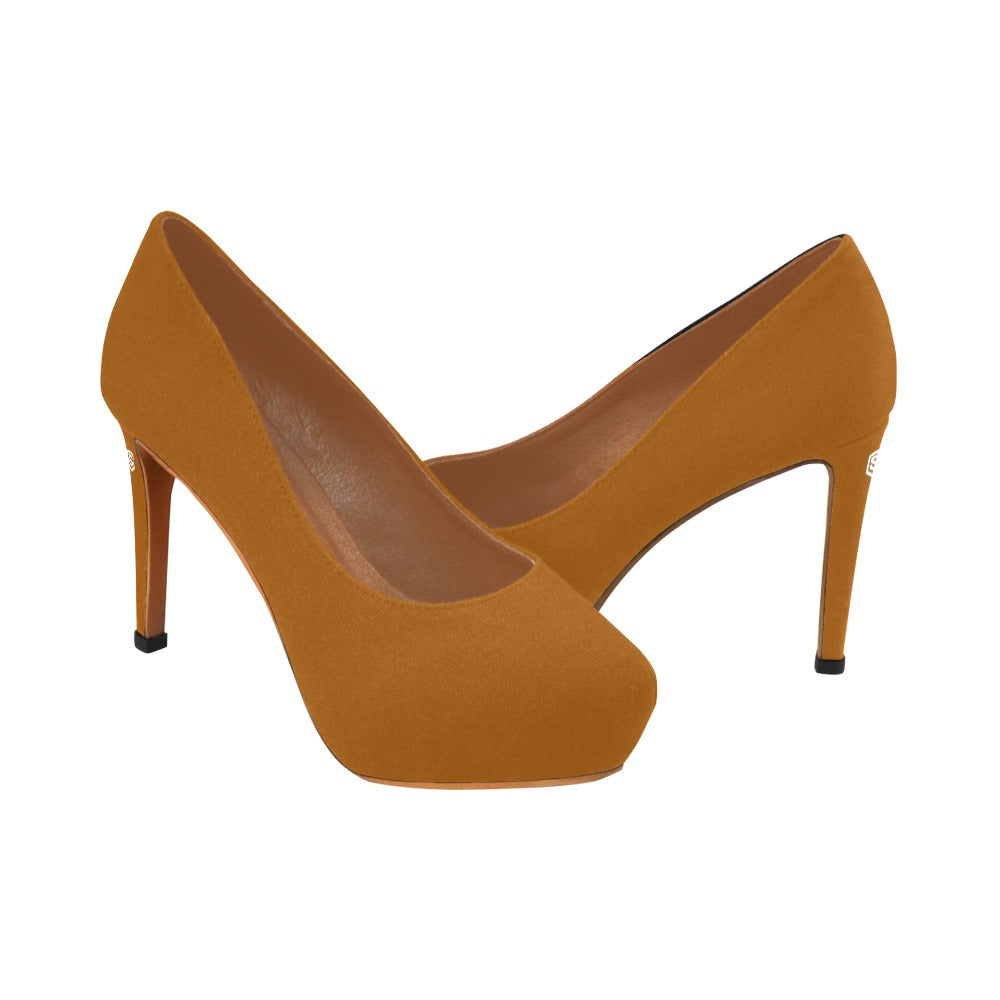 Brown Women's High Heels With White Logo Women's High Heels (Model 044)