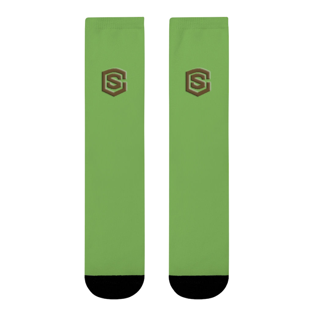 Green Sublimation Crew Socks (EU) Brown Logo