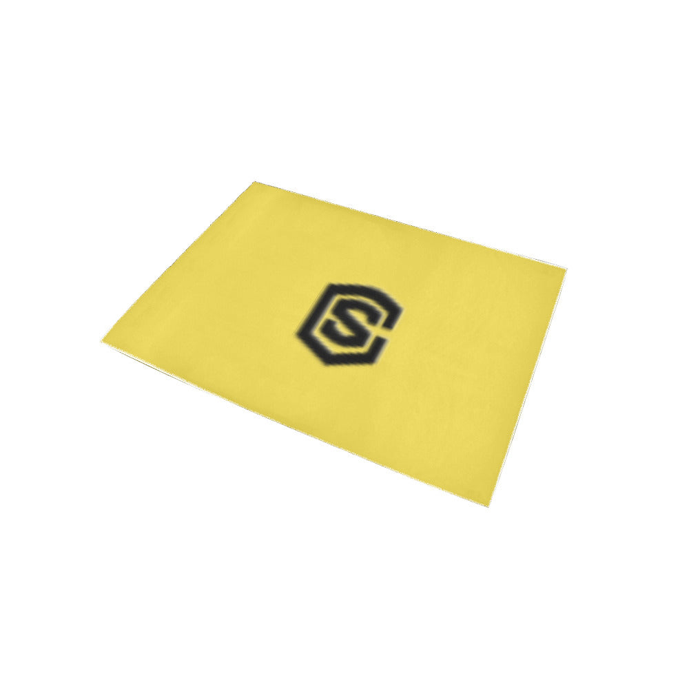 Yellow Area Rug Black Logo Area Rug 5' x 3.2'
