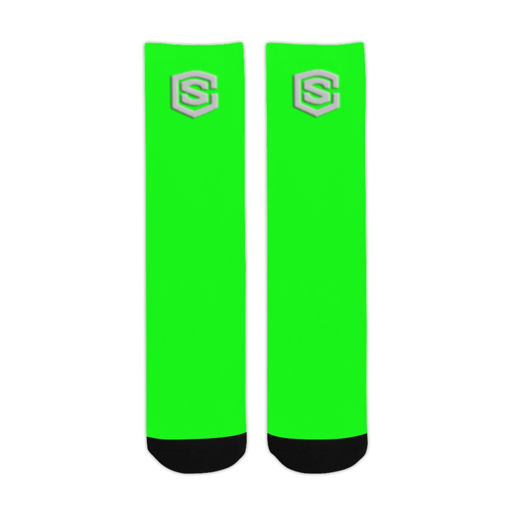 Green Sublimated Crew Socks (Made In USA) with Silver Logo Sublimated Crew Socks (Made In USA)