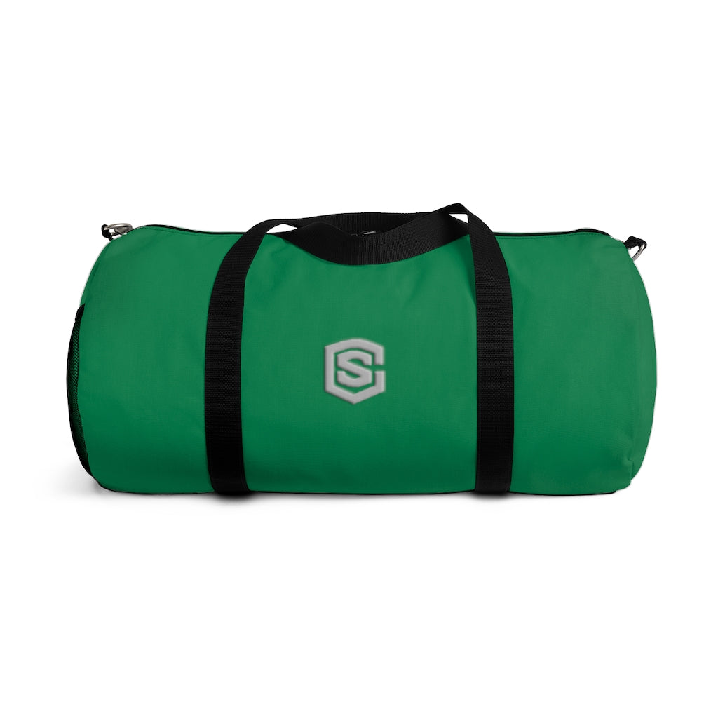Green Duffel Bag Silver Logo