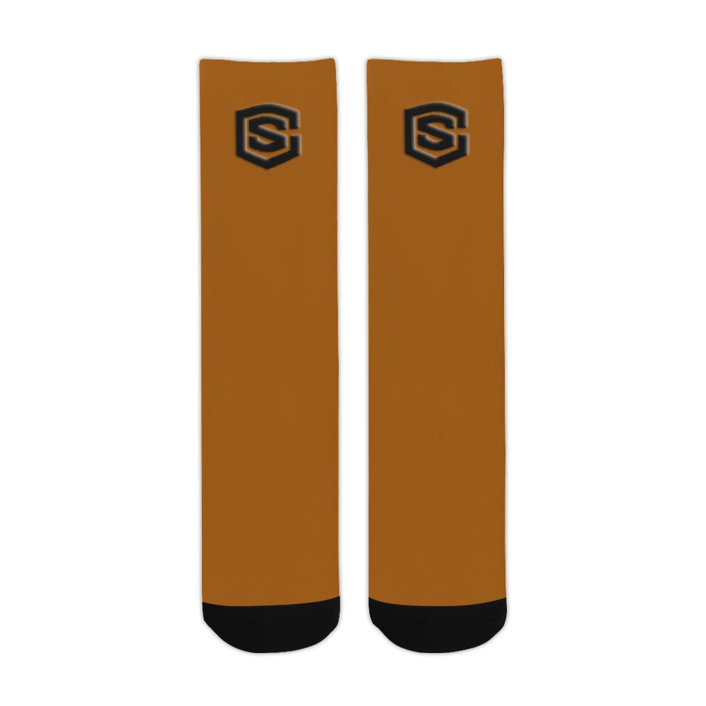 Purple Sublimated Crew Socks (Made In USA) with Black Logo Sublimated Crew Socks (Made In USA)