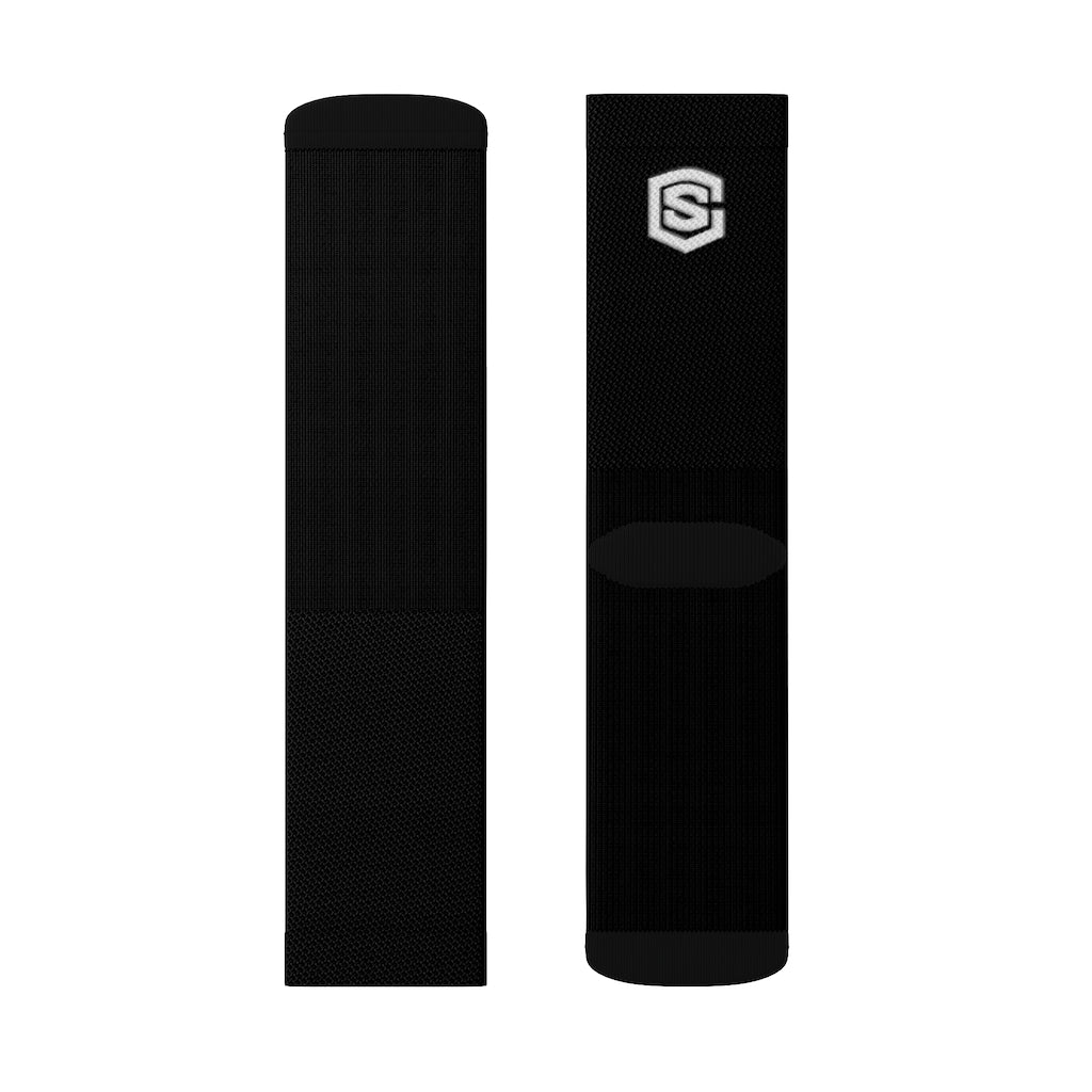 Black Sublimation Socks White Logo