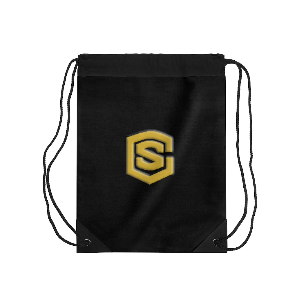 Black Drawstring Bag Gold logo