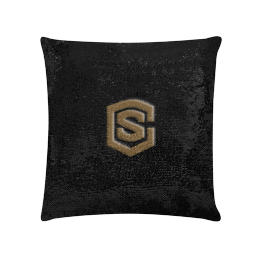 Black Custom Sequin Pillow with Brown Logo Custom Sequin Pillow Case 18"x18"