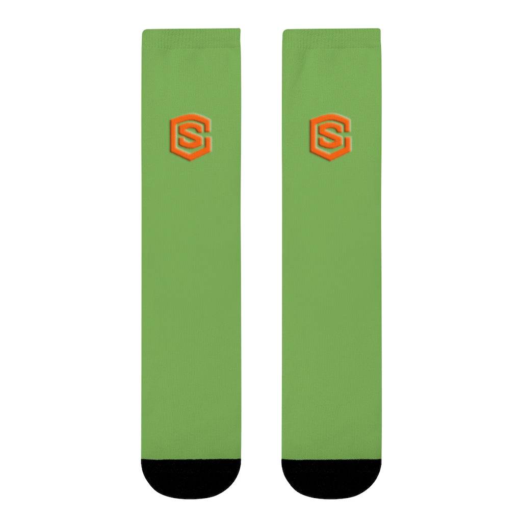 Green Sublimation Crew Socks (EU) Orange Logo