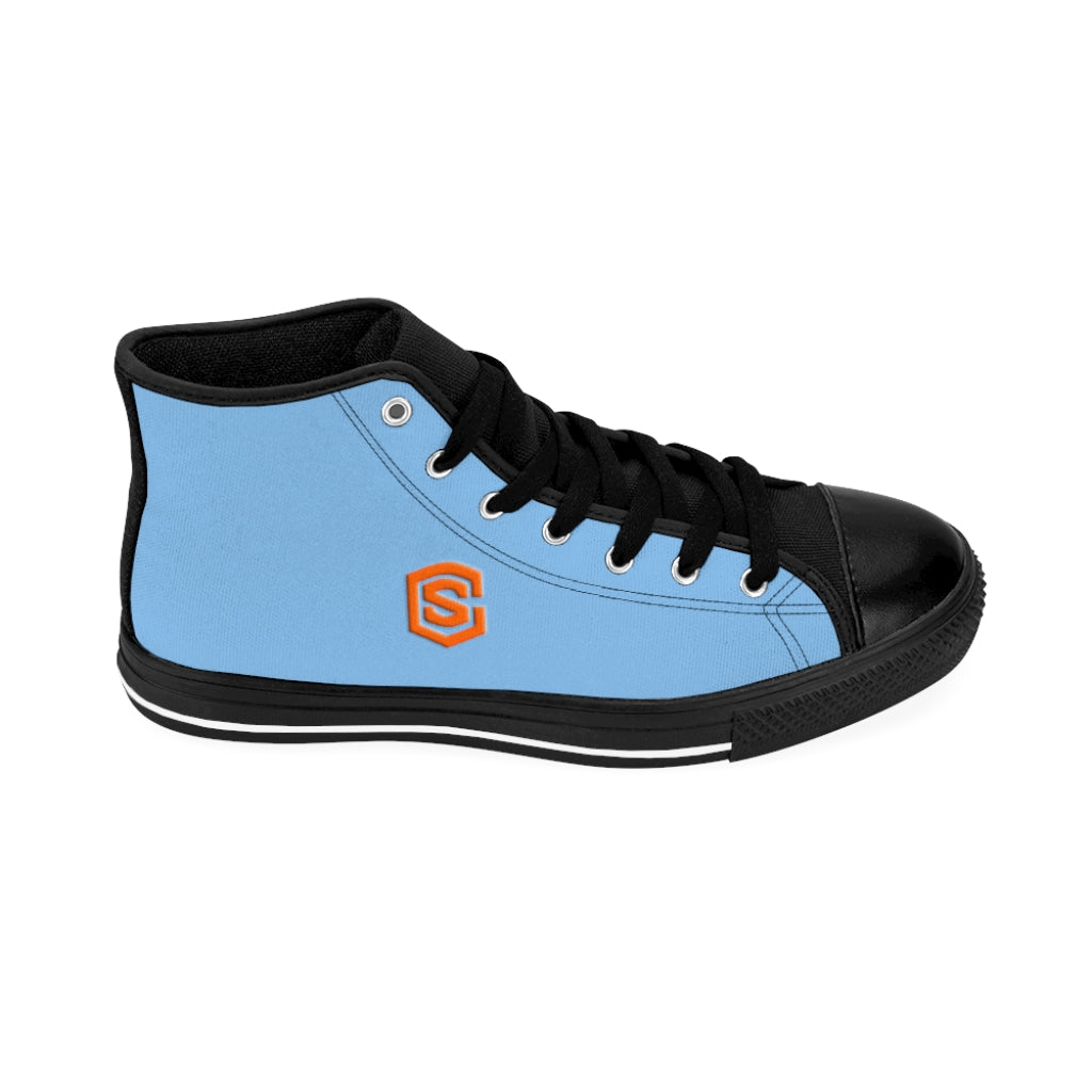 Blue Men's High-top Sneakers - orange logo