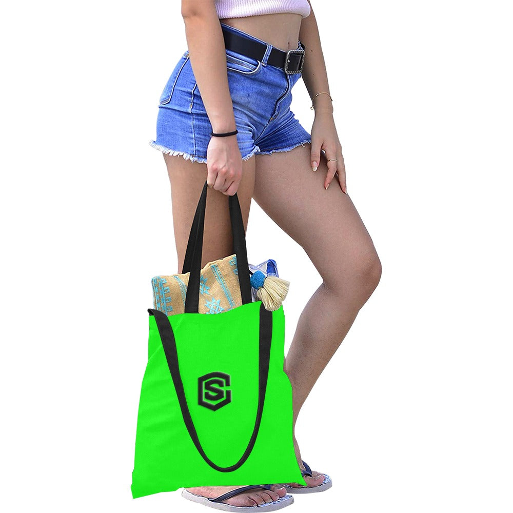 Green All Over Print Canvas Tote Bag With Black Logo All Over Print Canvas Tote Bag(Model1698)(Medium)
