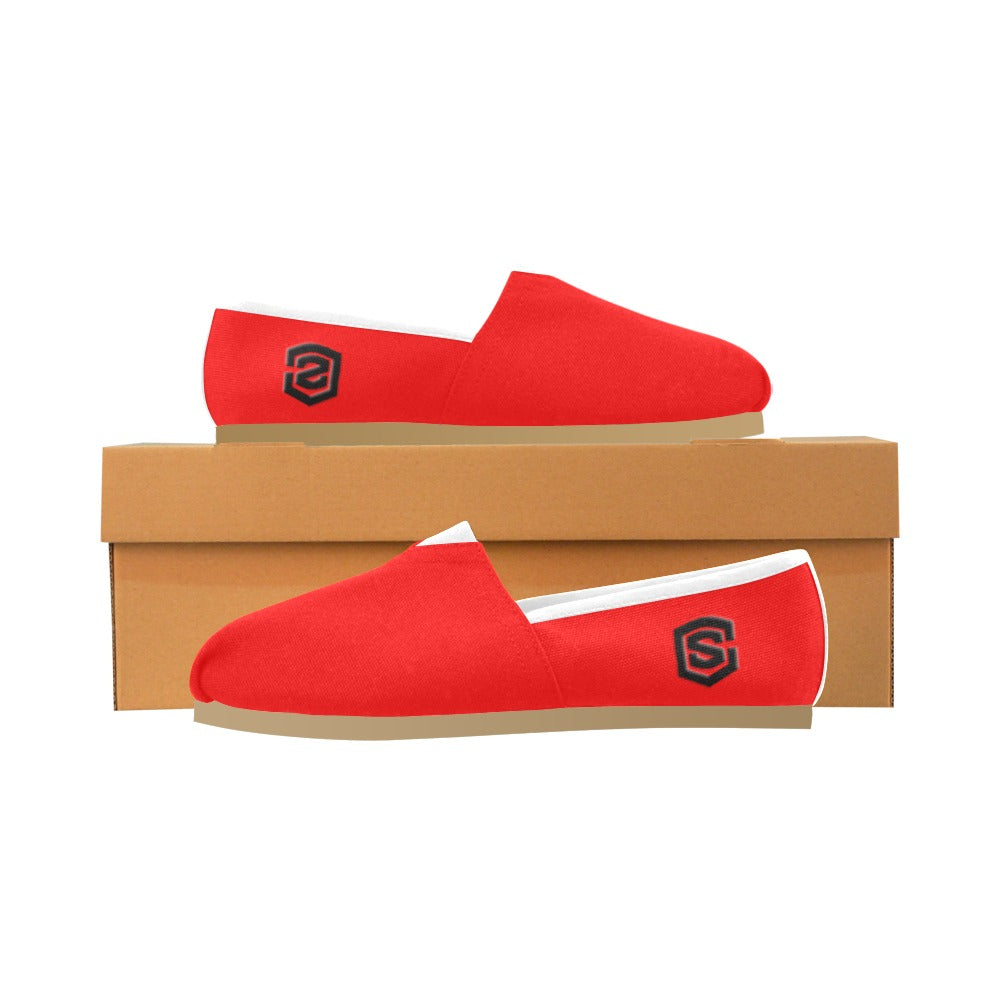 RED casual shoes for women WITH BLACK LOGO Casual Canvas Women's Shoes (Model 004) (Designs are mirrored)