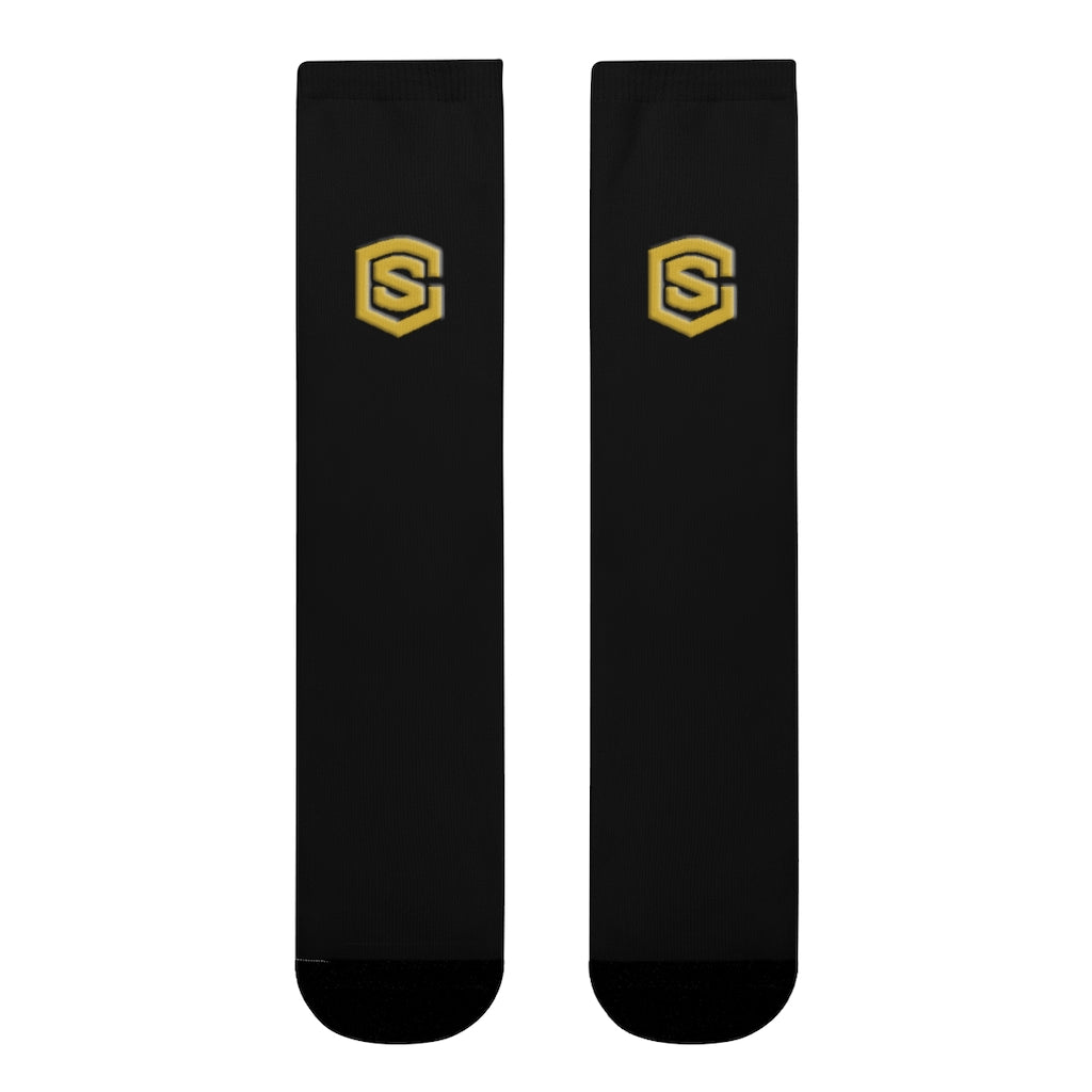 Black Sublimation Crew Socks (EU) Gold Logo