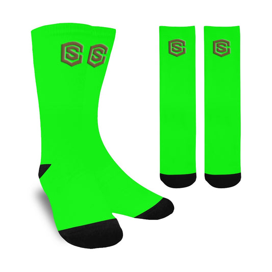 Green Sublimated Crew Socks (Made In USA) with Brown Logo Sublimated Crew Socks (Made In USA)