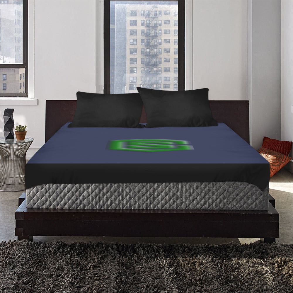 Blue Duvet Cover Green Logo 3-Piece Bedding Set (1 Duvet Cover 86"x70"; 2 Pillowcases 20"x30")(One Side)