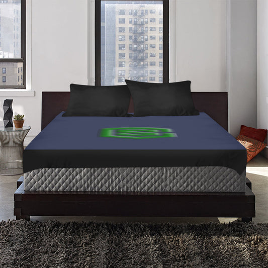 Blue Duvet Cover Green Logo 3-Piece Bedding Set (1 Duvet Cover 86"x70"; 2 Pillowcases 20"x30")(One Side)