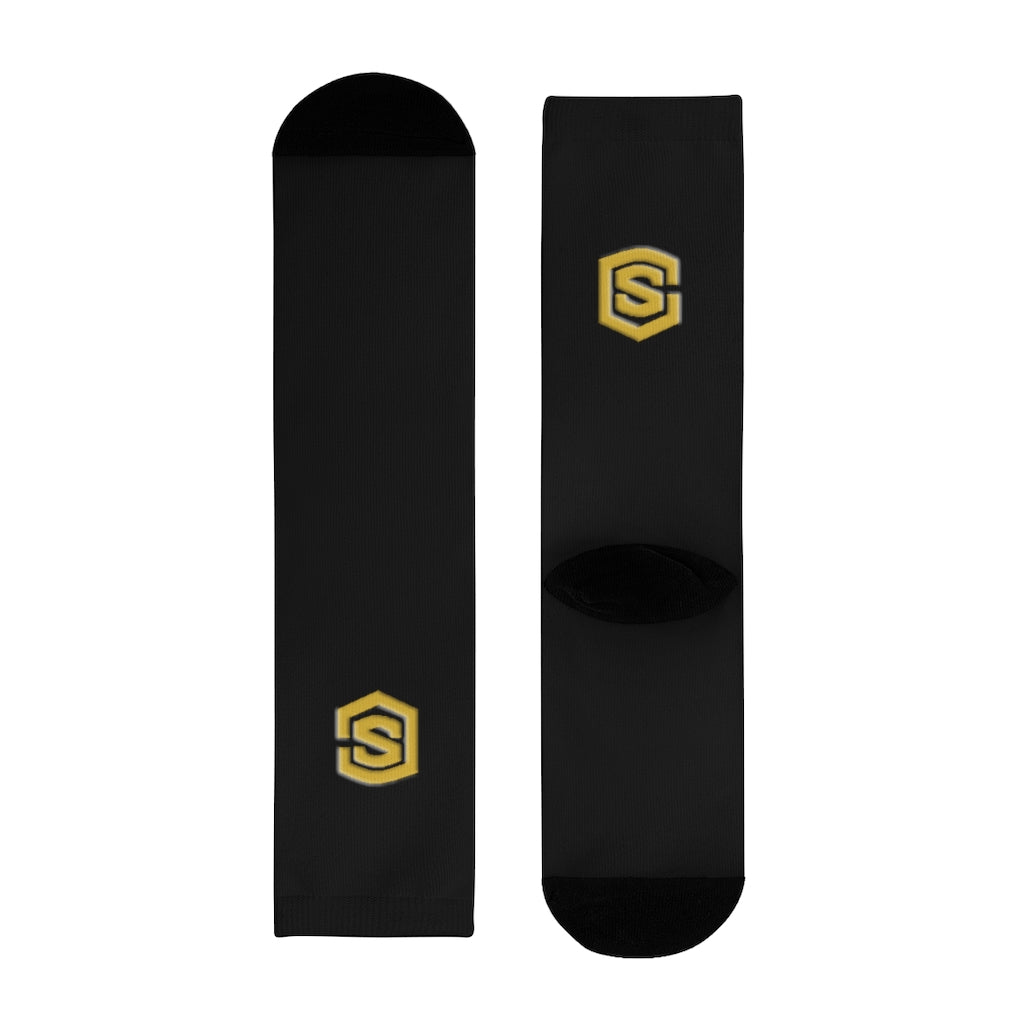 Black Sublimation Crew Socks (EU) Gold Logo